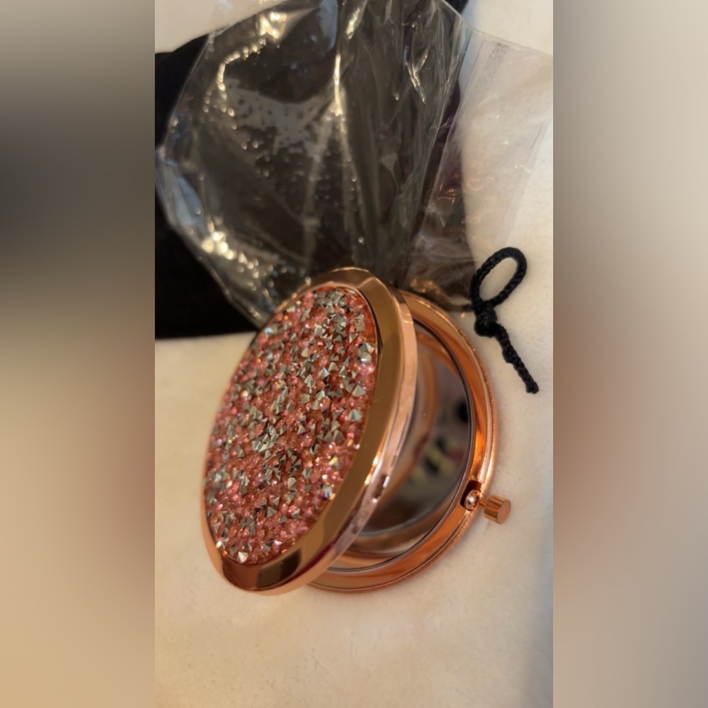 Unique Bargains Round Compact Mirror Rose Gold Tone